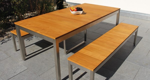 Bank 3 Sitzer Venezia Robinie /Edelstahl